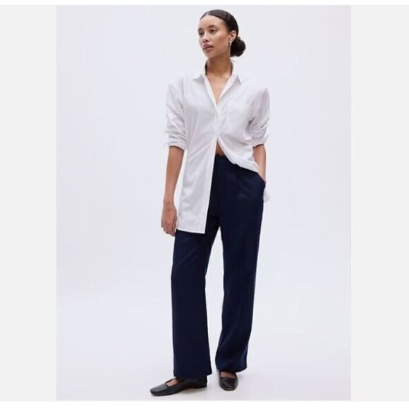 GAP Tencel Pleated Navy Blue Trouser Loose Straight Pants Plus Size 20 MSRP $70 - Picture 1 of 8